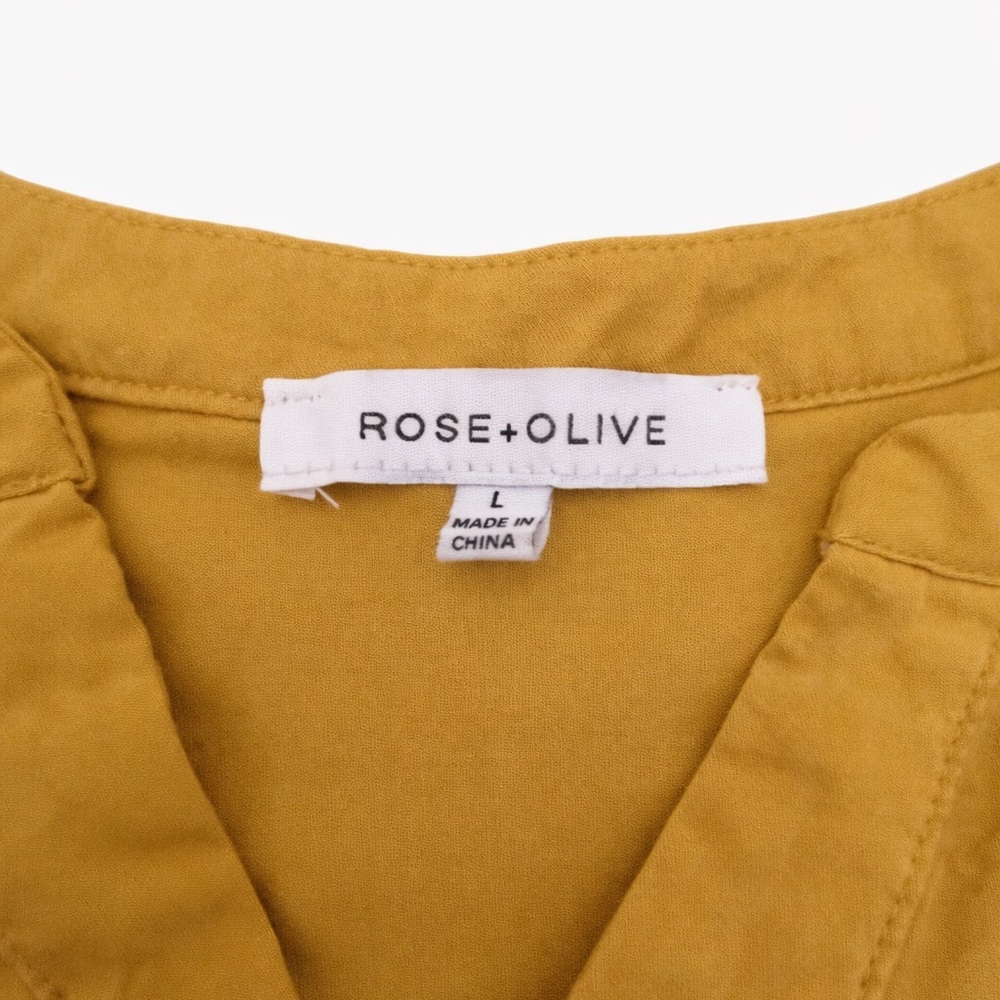 Rose & Olive Golden Mustard Blouse Size Large | Roll Sleeve Pocket Top - Picture 4 of 6